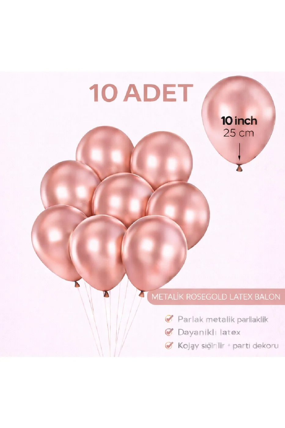 10 Adet Parlak Metalik Balon 10 İnç Parti Balonu Doğum Günü Süsleme