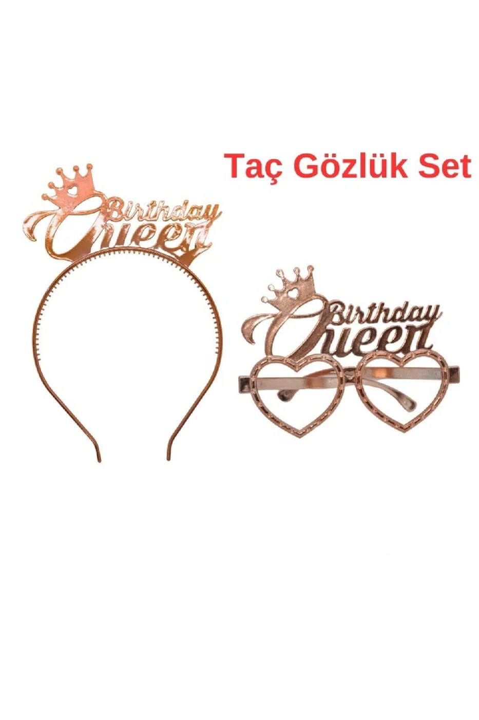 RoseGold Brithday Queen Tac Gözlük Seti Brithday Queen Parti Aksesuar Taç Gözlük
