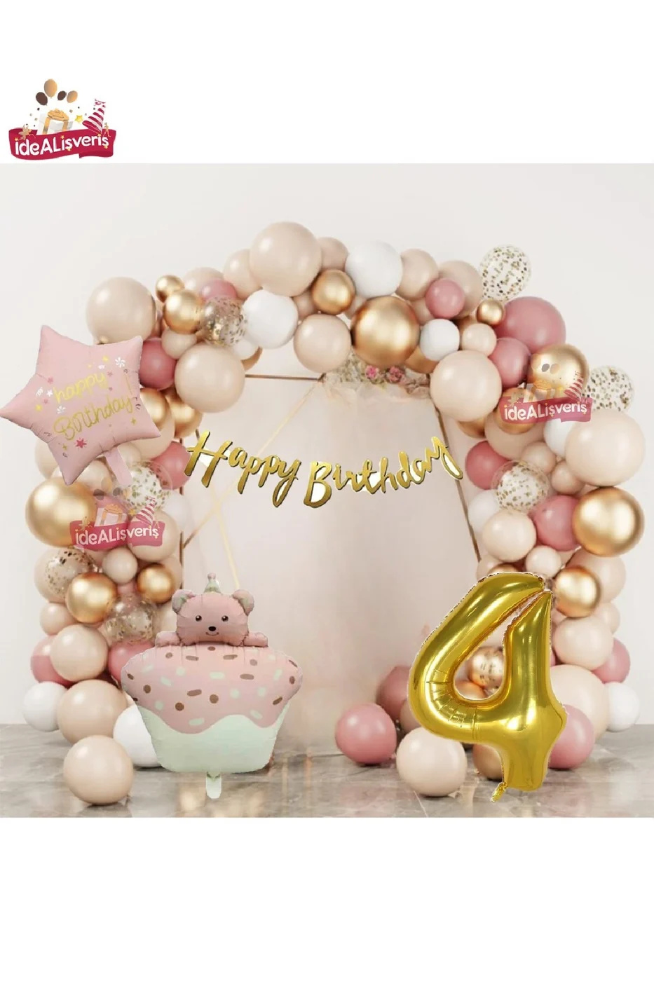 PEMBE RETRO KEK AYICIK KAFALI PEMBE RETRO YILDIZ GOLD 9 YAŞ FOLYOLU BALON DOĞUM GÜNÜ PARTİ SETİ SÜSÜ gorsel 4