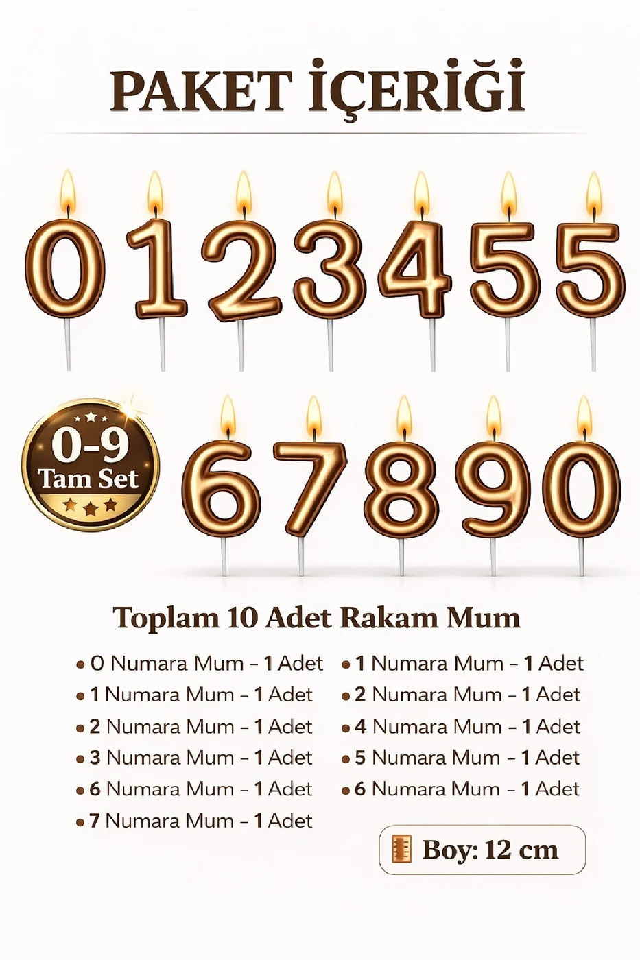 Doğum Günü Pasta Mumu Yaş Mumu Rakamlı Mum Doğum Günü Mumu Sayı 12 cm Pasta Üstü Mum gorsel 2