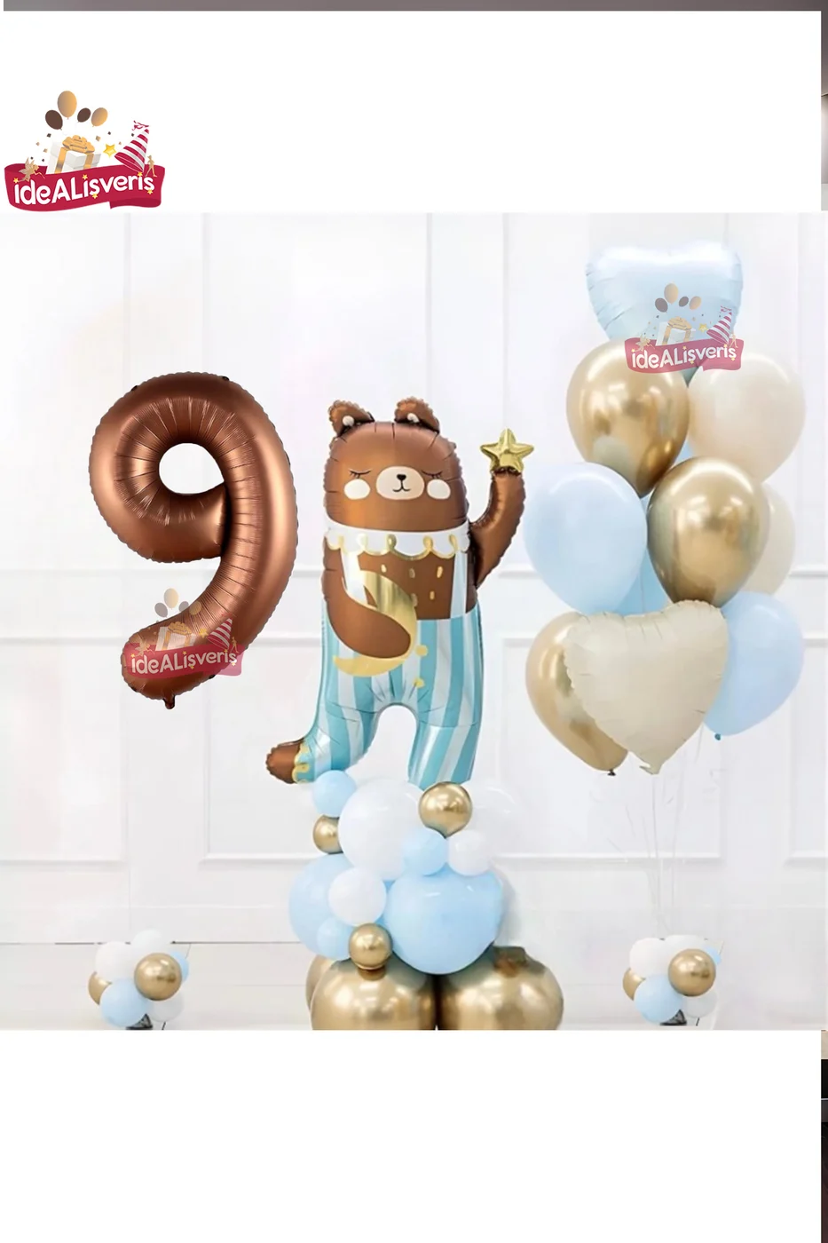 SEVİMLİ TEDDY BEAR AYI FOLYOLU 9 YAŞ KAHVE FOLYOLU DOĞUM GÜNÜ PARTİ SETİ SÜSÜ gorsel 3