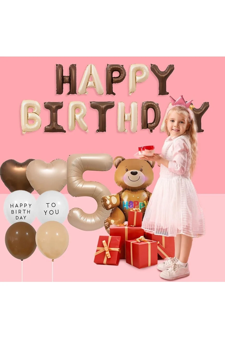 3Yaş Retro Ayıcık Kahverengi Folyolu Balon Happy Birthday Afiş Dekorasyon Doğum Günü Parti Seti Süsü gorsel 6