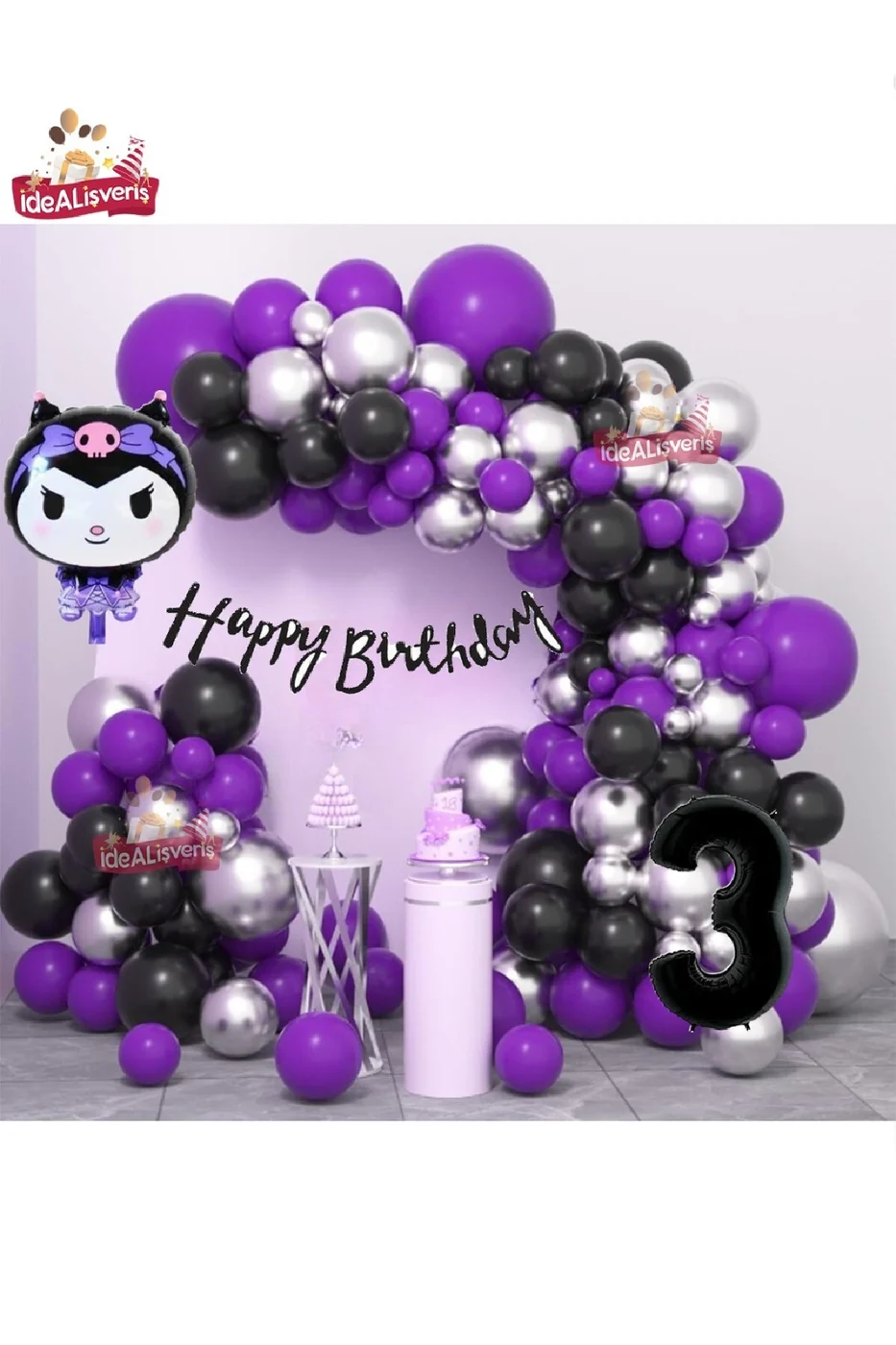 Yaş Folyolu Kuromi Temalı Balon Seti Kuromi Doğum Günü Parti Seti Süsü gorsel 3