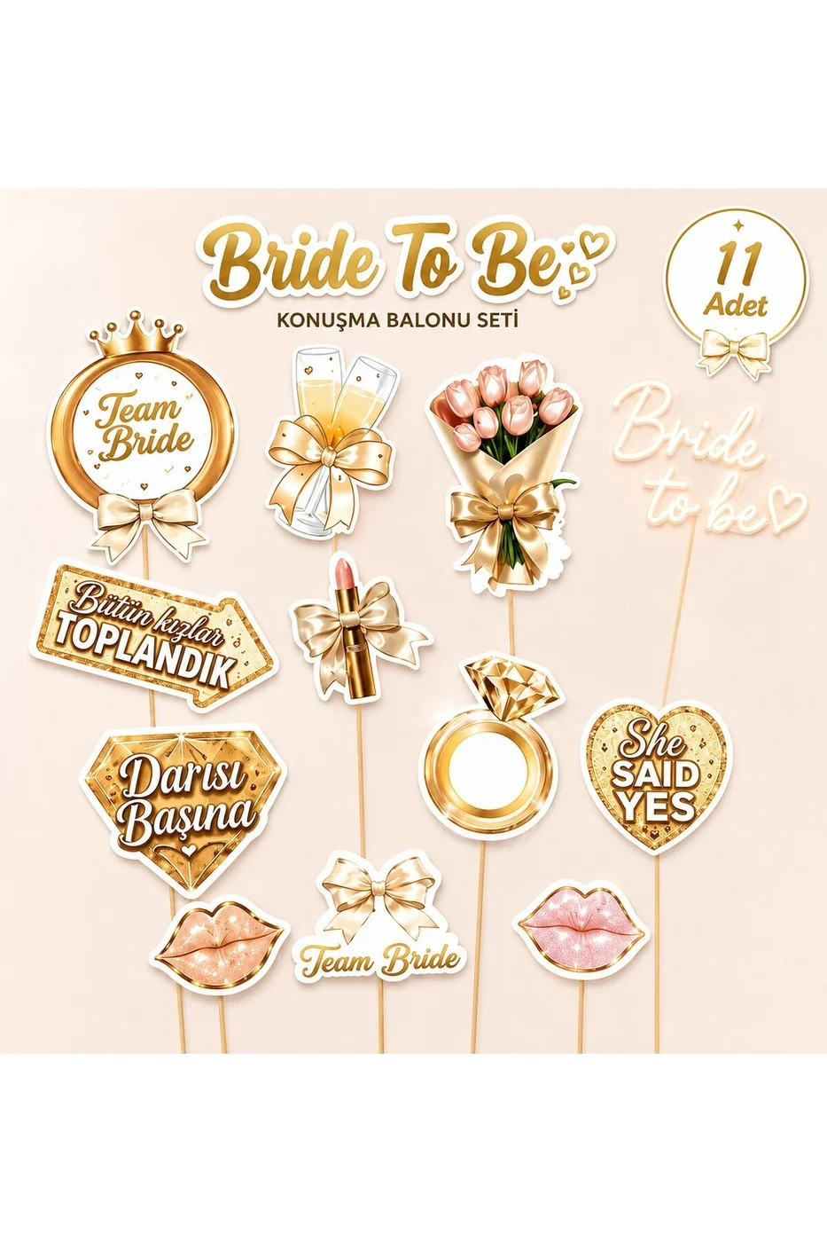 Bride To Be Konuşma Balonu Seti 11 Parça | Bekarlığa Veda Parti Fotoğraf Çekim Aksesuarı | Team Bride Photo Booth