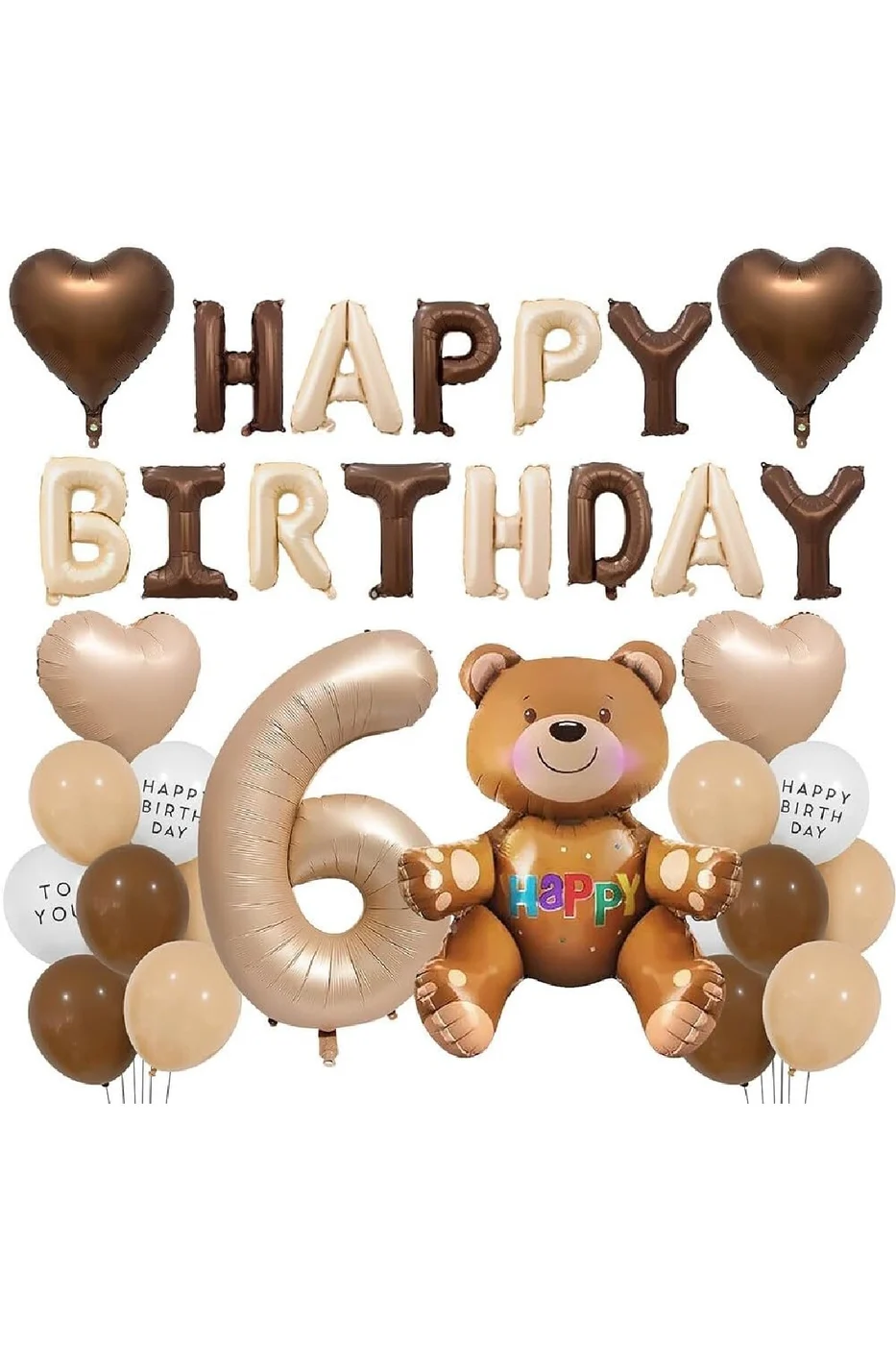 Lüks Retro Ayıcık Kahverengi Folyolu Balon Happy Birthday Afiş Dekorasyon Doğum Günü Parti Seti Süsü