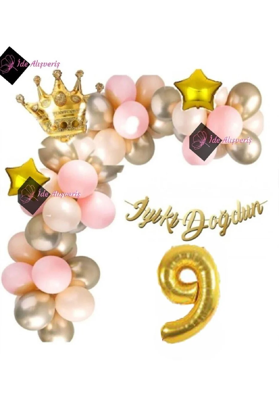 9 Yaş Lüks Doğum Günü Balon Seti Gold Pembe Doğum Günü Parti Süsü gorsel 2