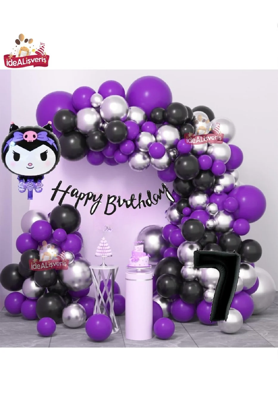 Yaş Folyolu Kuromi Temalı Balon Seti Kuromi Doğum Günü Parti Seti Süsü gorsel 7