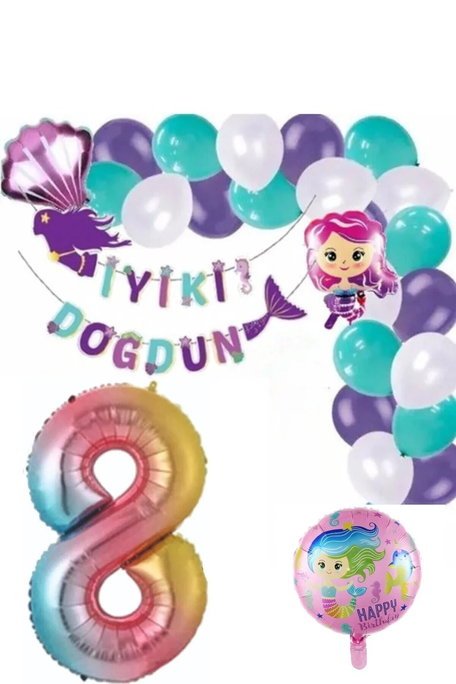 8 Yaş Deniz Kızı Konsept Doğum Günü Seti Doğum Günü Parti Süsü