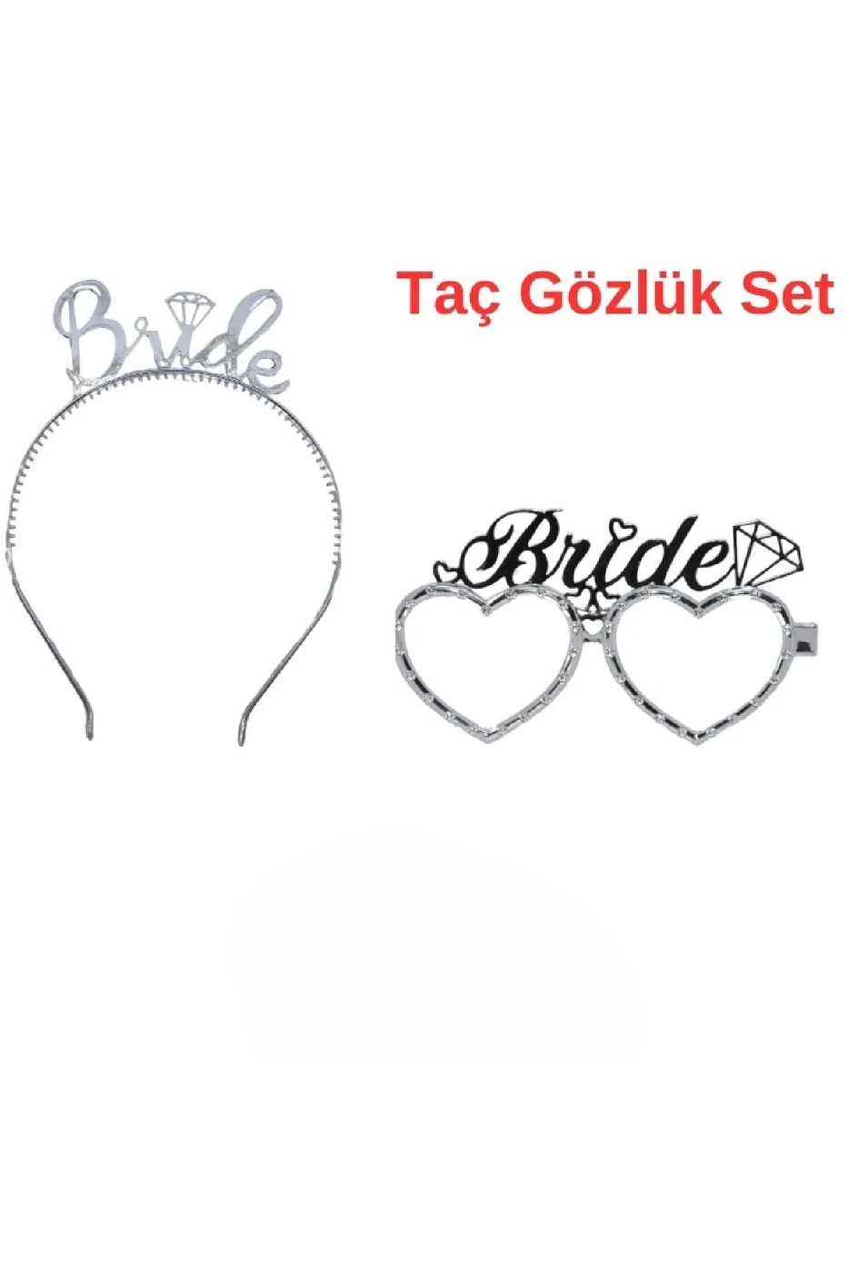 Gümüş Bride Tac Gözlük Seti Bride Parti Aksesuar Taç Gözlük gorsel 4