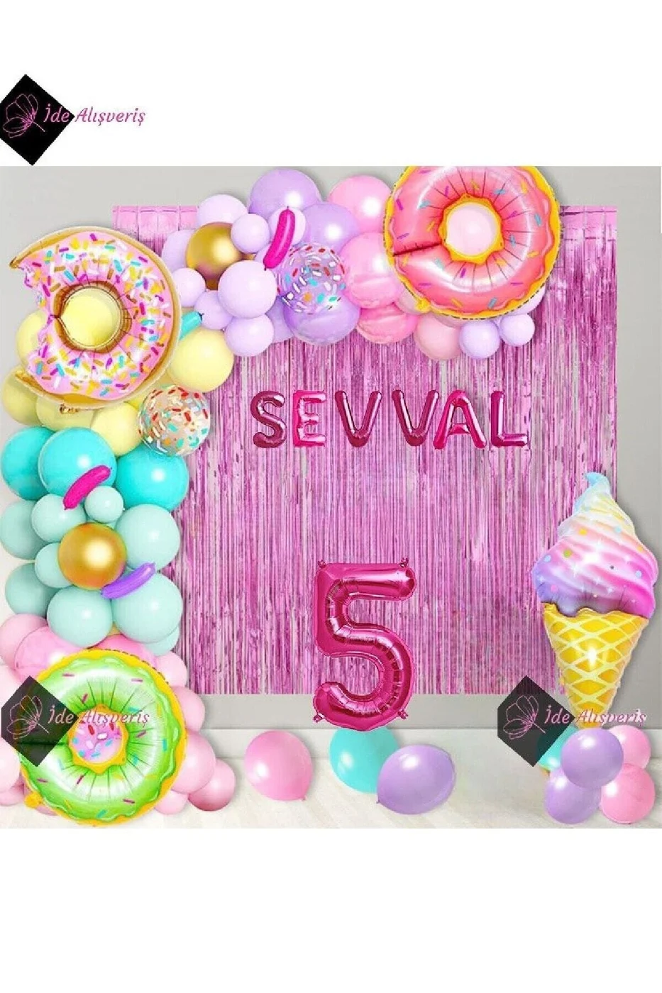 6 Harfli Yaz Sıaklığında Doğum Gününüzü Serinletecek Donatlı Dondurmalı Doğum Günü Parti Seti Süsü5