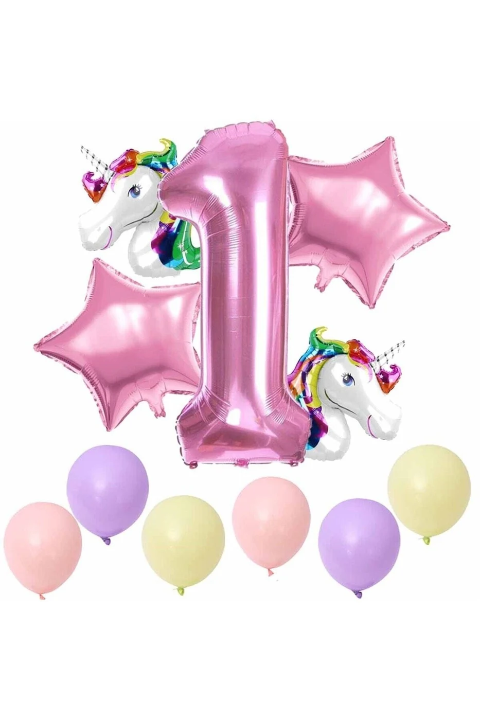 Unicorn Temalı Pembe 1 Yaş Ve Yıldızlı Doğum Günü Parti Süsü
