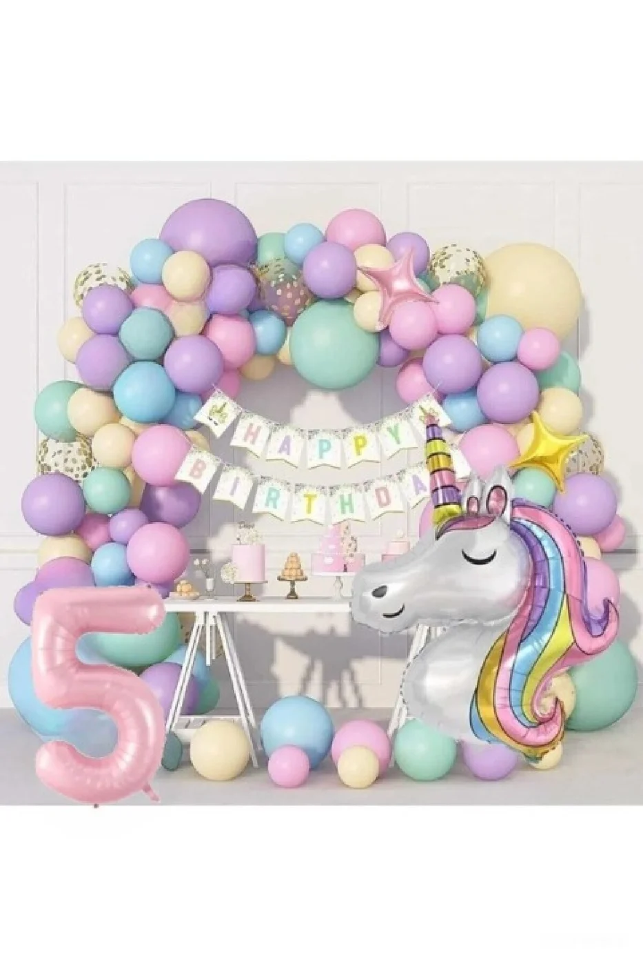Kız Çocuklar Için  Unicorn Lüks Doğum Günü Parti Seti Süsü