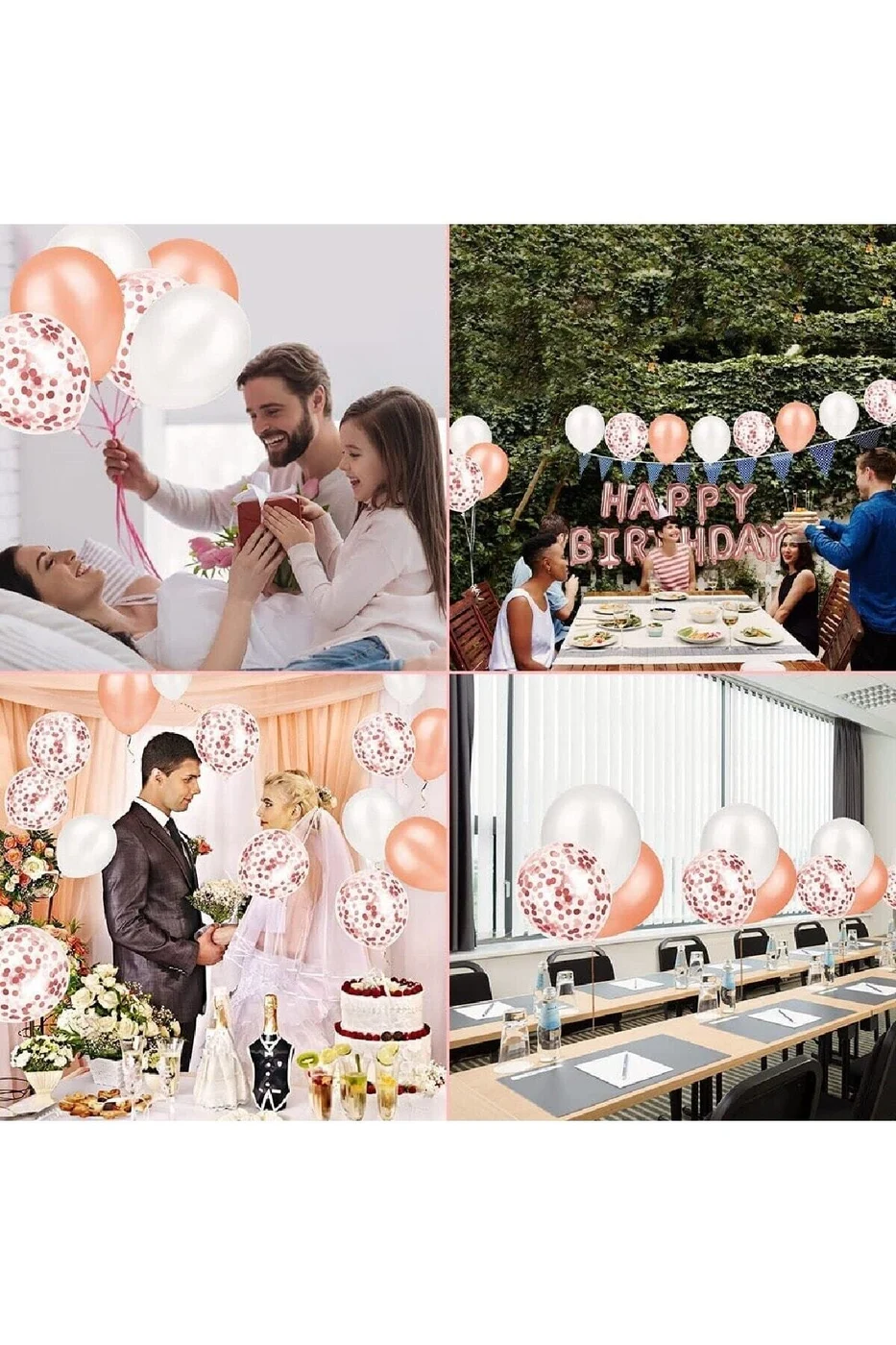 Rose Gold Happy Birthday Folyo Balon Kalpli Yıldızlı Doğum Günü Parti Seti Süsü gorsel 3