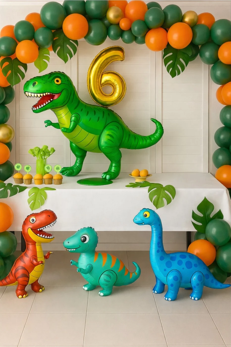 🦖 Dinozor Jungle Temalı Gold Rakamlı Doğum Günü Konsept Parti Seti Süsü 4 Folyo Dinozor