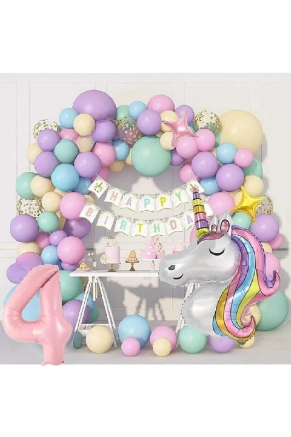Kız Çocuklar Için 4 Yaş Unicorn Lüks Doğum Günü Parti Seti Süsü gorsel 2
