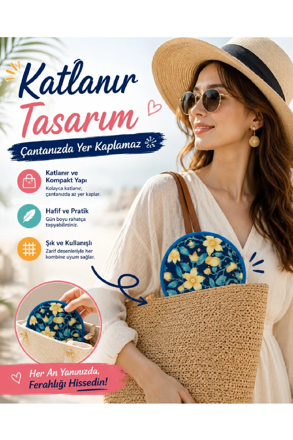 Kore Desenli Katlanır El Yelpazesi | Yazlık Serinletici Yelpaze | Hafif Taşınabilir | Çanta Boy | 4 Desen Seçeneği gorsel 4