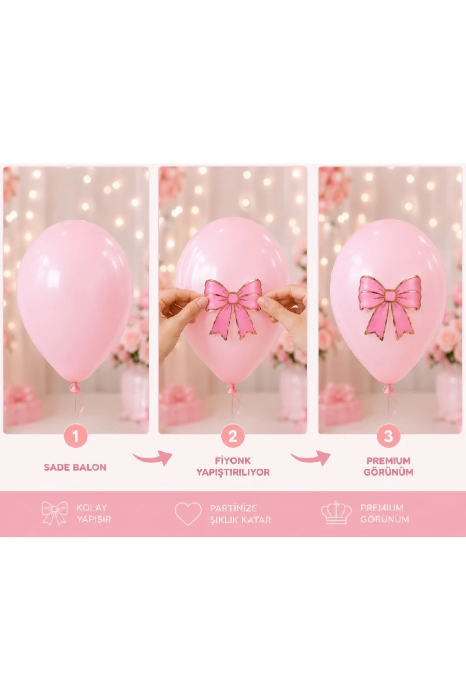 Renk Seçenekli Fiyonk Balon ve Pasta Dekor Fiyonk Seti 12 Adet Büyük & Küçük Boy Parti Süsü Baby Shower Doğum Günü Seti Süsü gorsel 4
