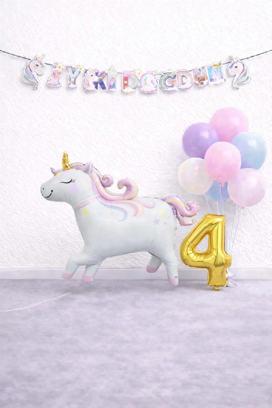 Unicorn Balonlu Karışık Balonlu Doğum Günü Seti Gold Rakamlı Parti Seti Süsü Dekorasyon Seti