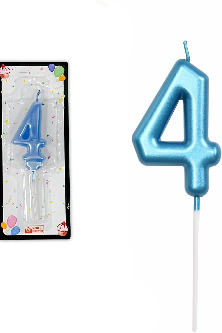 4 YAŞ PARLAK AÇIK MAVİ ŞIK MUM 12 CM