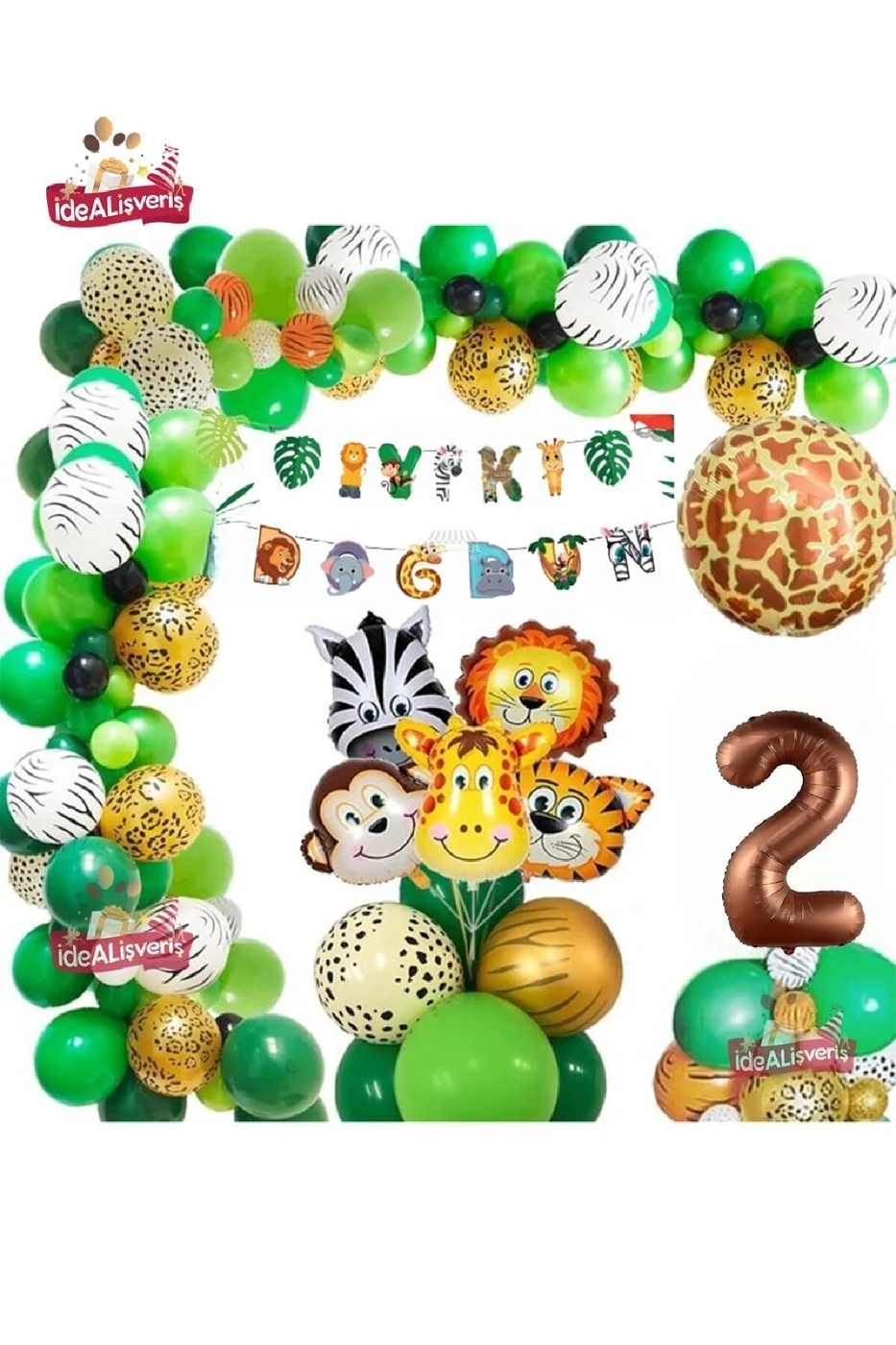 2 Yaş Safari Partisi Malzemeleri Temalı Folyo Lüks Zincir Balon Seti Doğum Günü Parti Seti Süsü gorsel 3