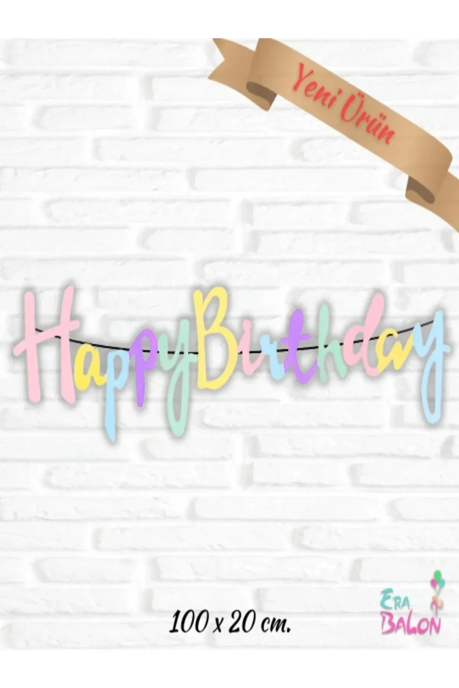 Makaron Renkli Happy Birthday Banner Kaligrafi gorsel 6