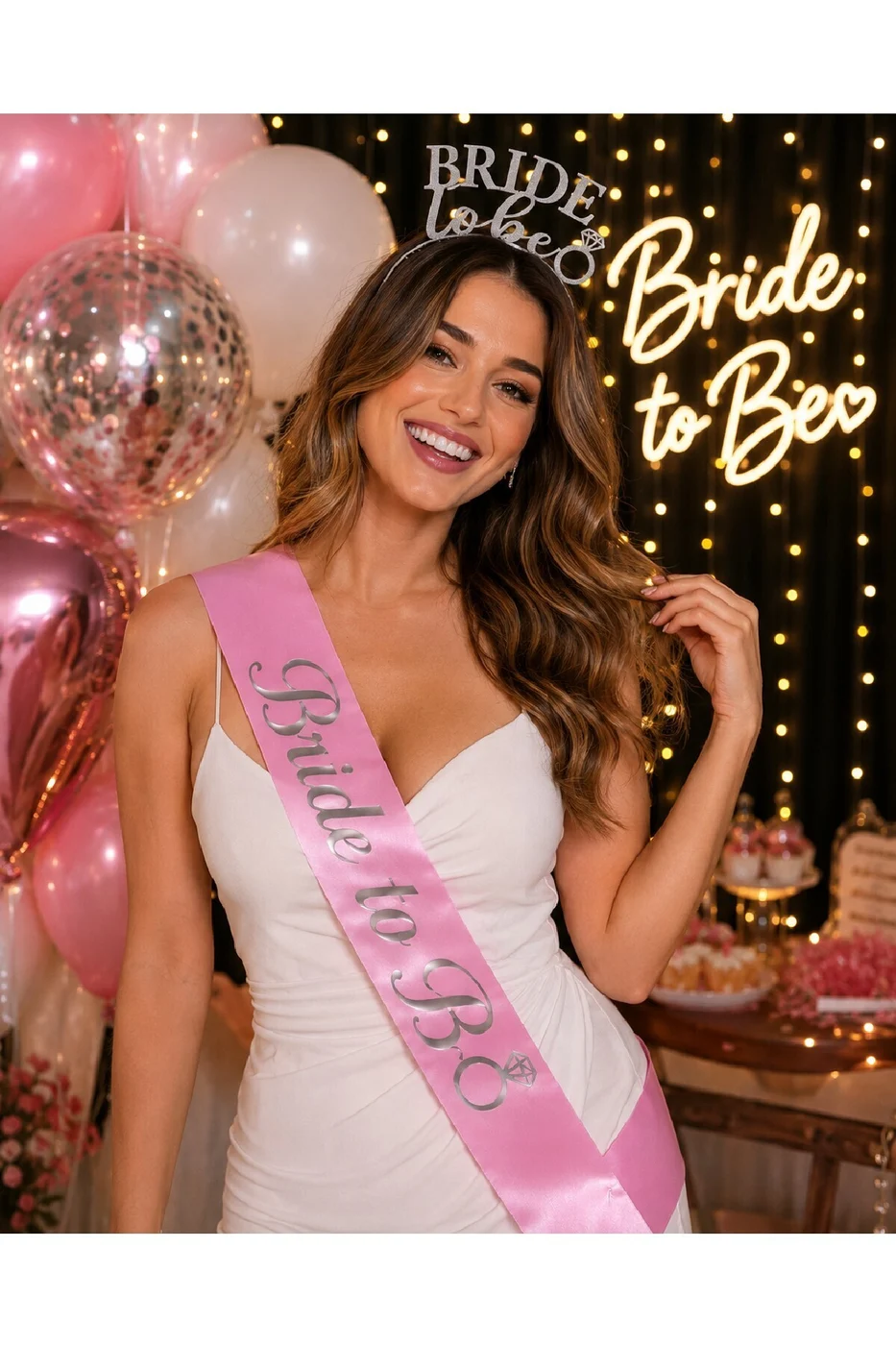 Bride To Be Taç ve Pembe Kuşak Seti - Bekarlığa Veda Gelin Aksesuarı - Bridal Shower Parti Seti