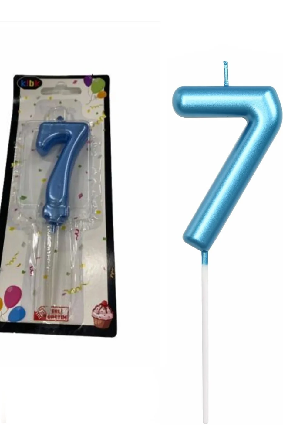 7 YAŞ PARLAK AÇIK MAVİ ŞIK MUM 12 CM