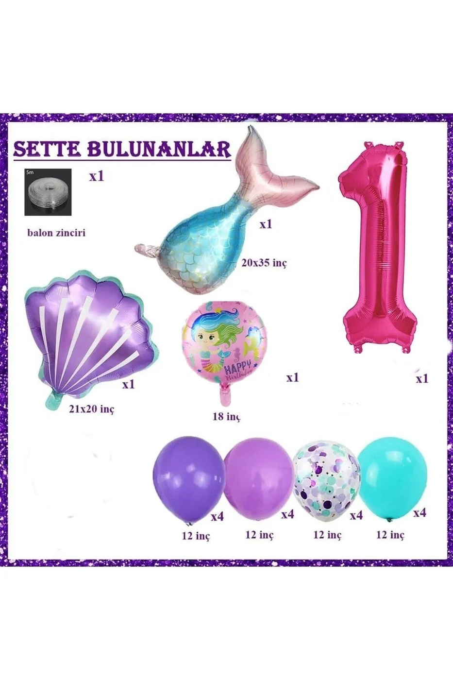 Küçük 1 Yaş Deniz Kızı Temalı Doğum Günü Parti Kutlama Seti Konsept gorsel 2