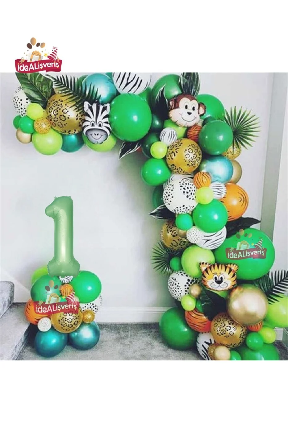 1 Yaş Safari Partisi Malzemeleri Temalı Folyo Lüks Zincir Balon Seti Doğum Günü Parti Seti Süsü gorsel 2