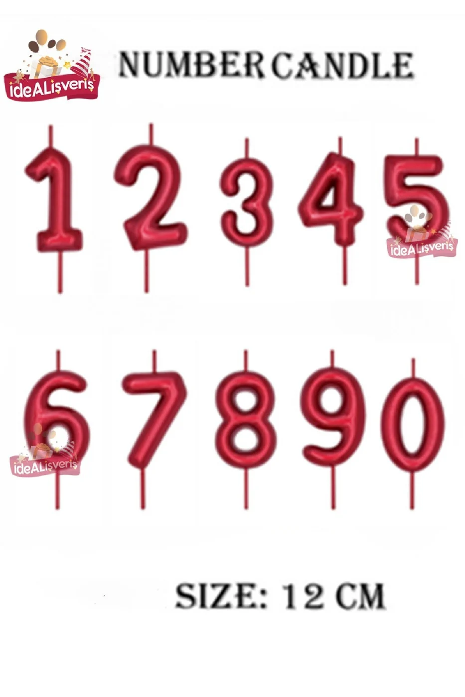 12 cm Kırmızı Pasta Üstü Rakam Mum gorsel 4