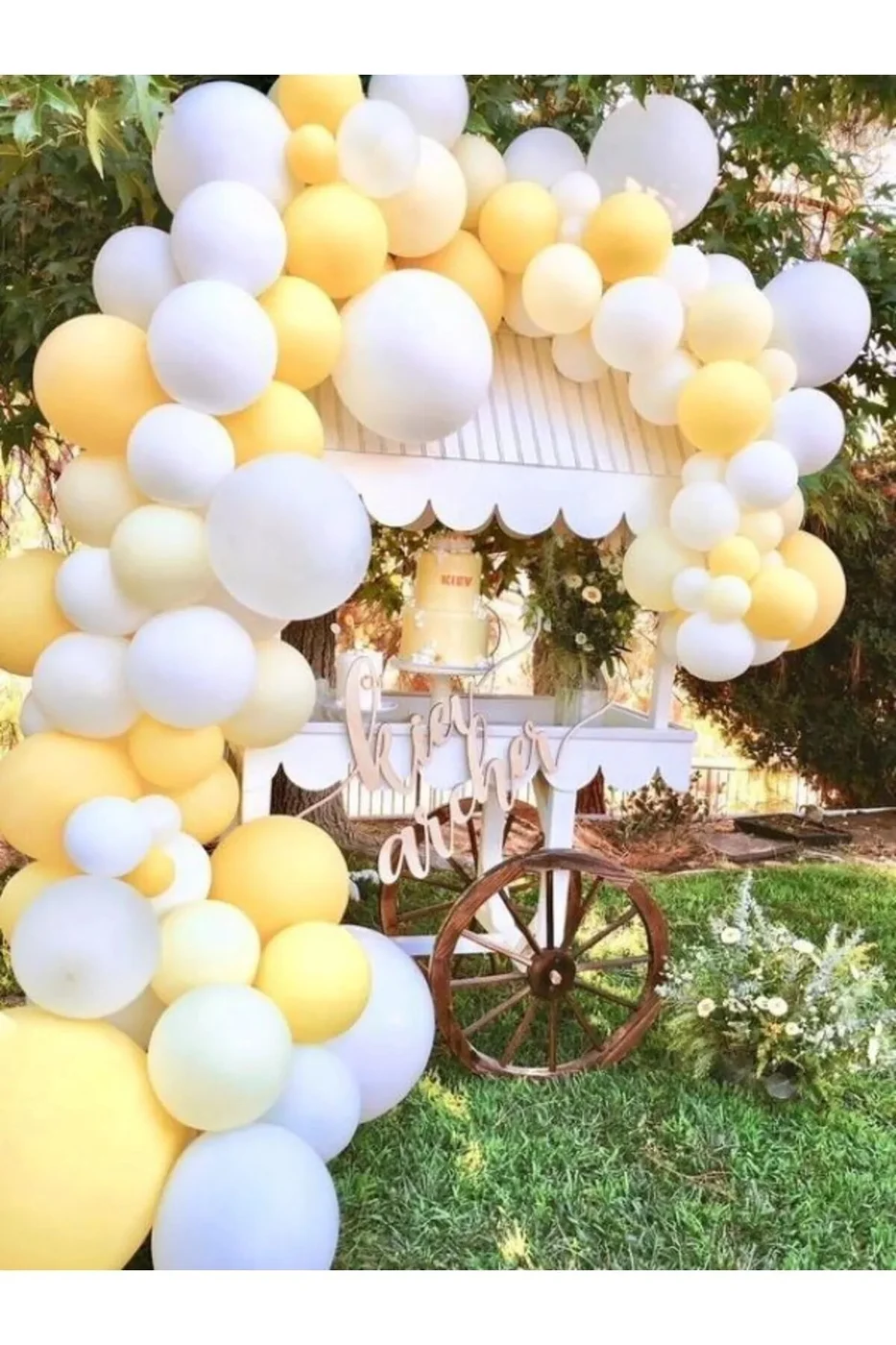 PAPATYA KONSEPT DOĞUM GÜNÜ PARTİSİ BALONLARI SARI BEYAZ PASTEL BALON ZİNCİR SET