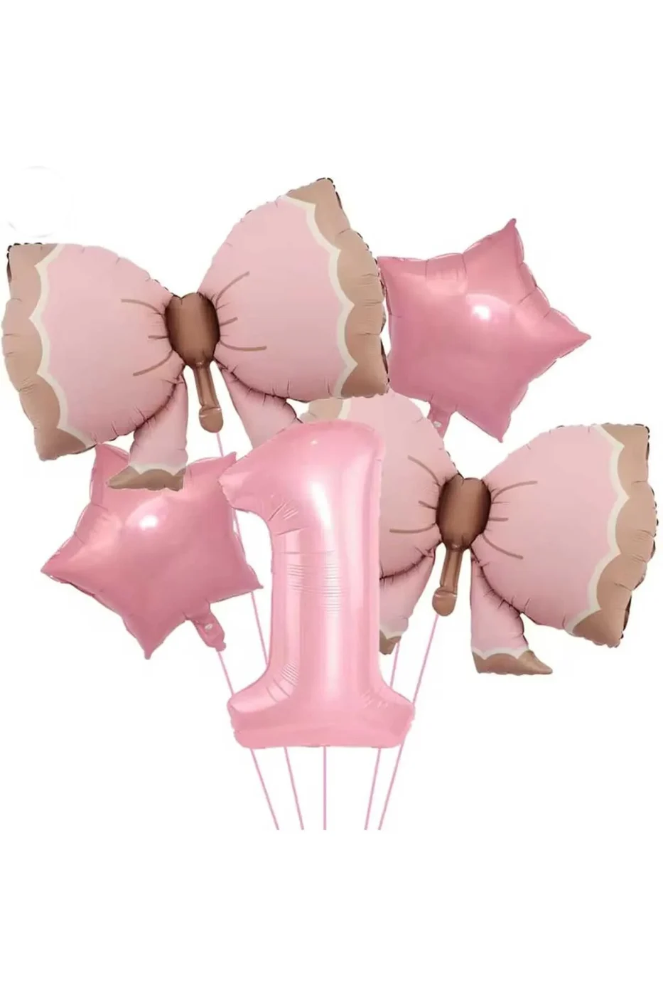 1 YAŞ PEMBE RENKLİ RETRO PEMBE FİYONKLU BALONLU DOĞUM GÜNÜ PARTİ SETİ SÜSÜ gorsel 2