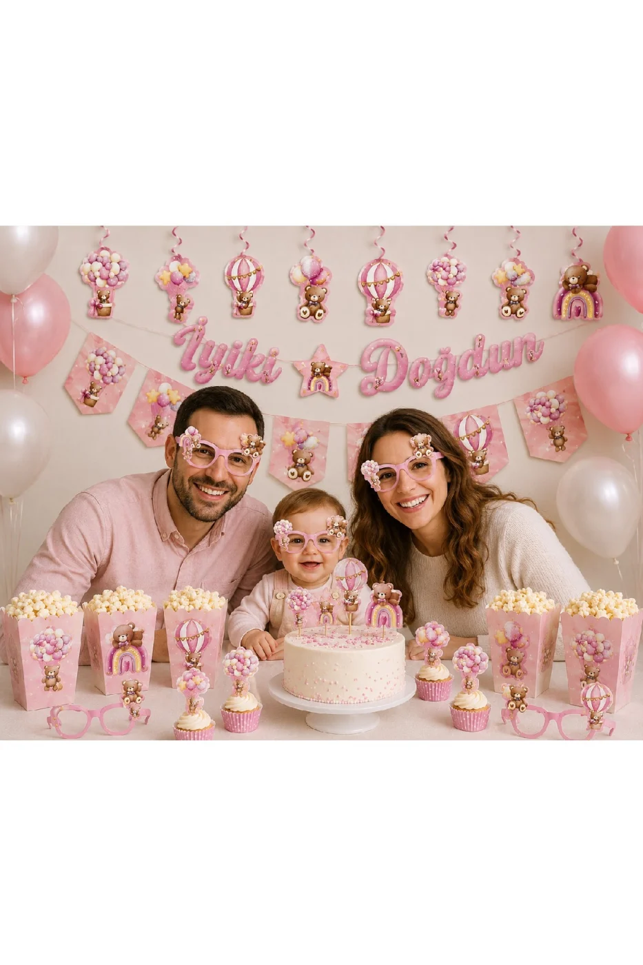 Ayıcık Parti Seti Teddy Bear İyi Ki Doğdun Doğum Günü Süsleri 22 Parça Konsept Dekorasyon Seti