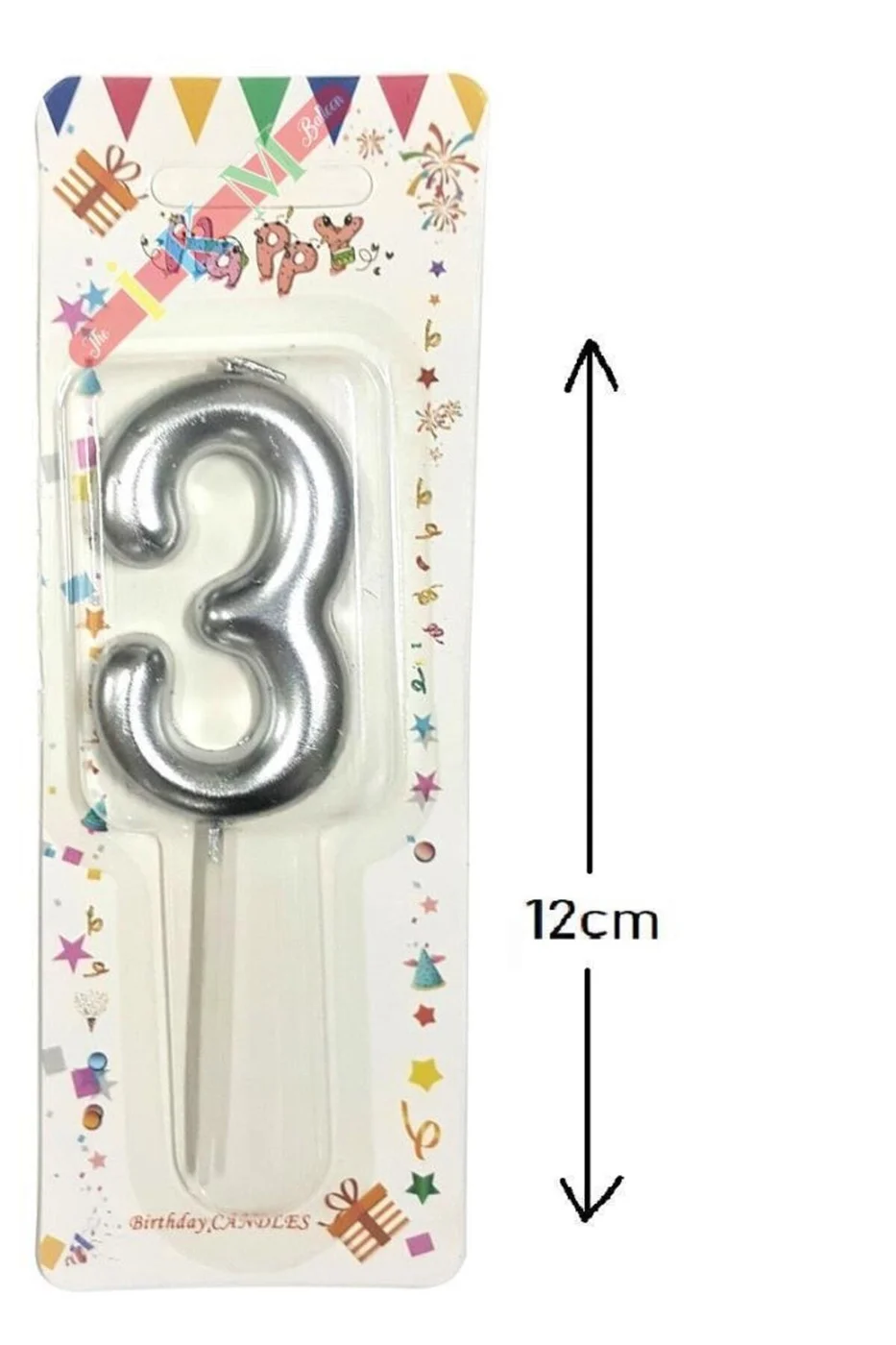 BÜYÜK BOY 3 RAKAM GÜMÜŞ MUM 12CM