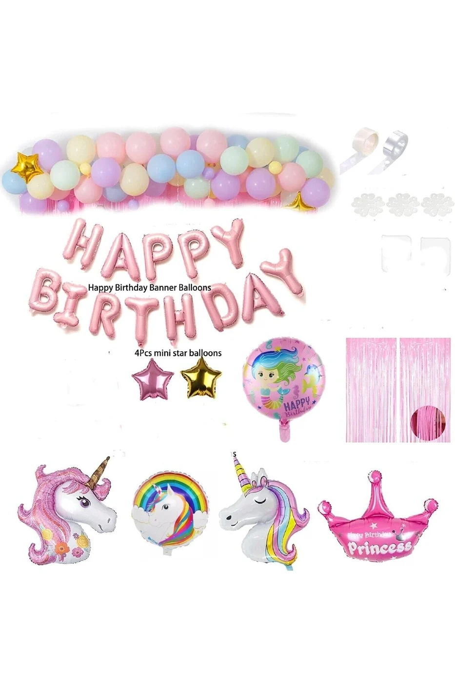 Lüks Unicorn Pembe Doğum Günü Süsü, Unicorn Folyo Balonlar Dolu Dolu Doğum Günü Parti Seti gorsel 2