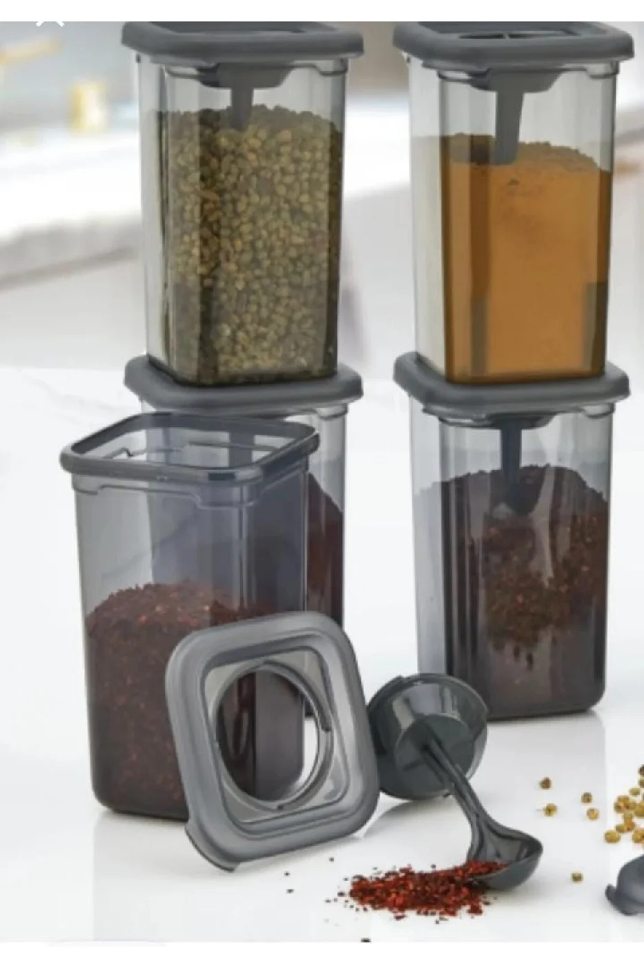 Etiketli 6 Lı Kendinden Kaşıklı Baharatlık Seti Baharatlık Kutusu, Kendinden Kaşıklı, 400 ml Hacimli gorsel 3