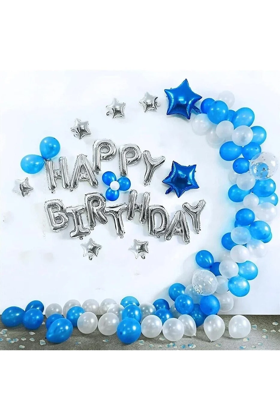 Mavi Happy Birthday Folyo Balon Ve Mavi Balon Zinciri Seti