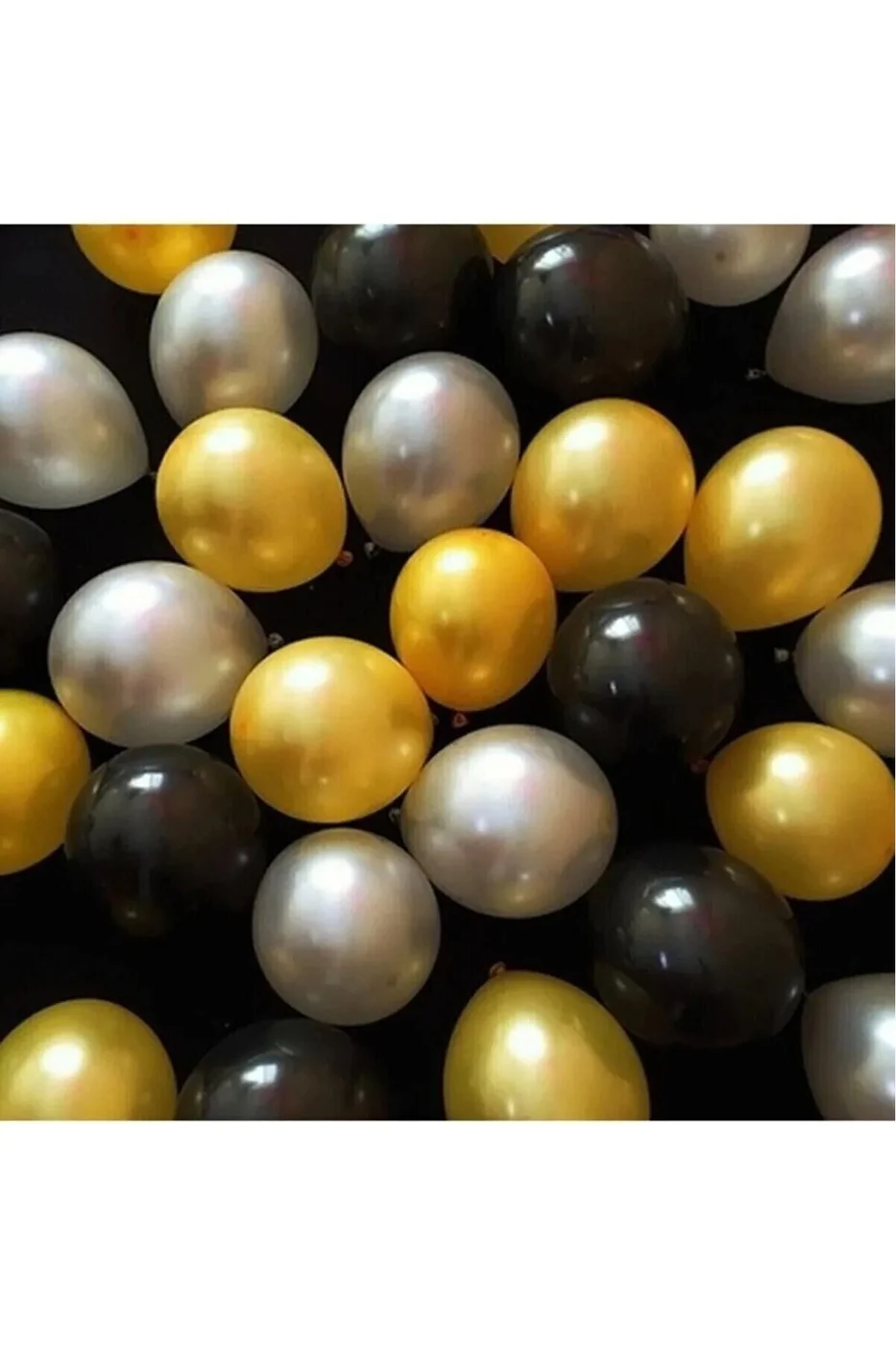 12li Metalik 4 Siyah, 4 Gümüş Gri, 4 Gold Altın Sarısı Parlak Balon Buketi Helyumla Uçan gorsel 5