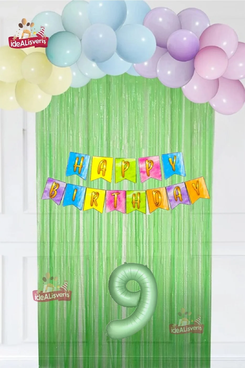 Makaron Balon Zinciri Seti Fon Perdeli Bannerlı Doğum Günü Parti Seti Süsü