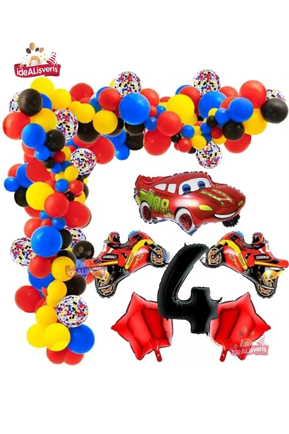 4 Yaş,yarış Araba Motorsiklet Temalı Doğum Folyo Balon Seti Doğum Günü Süsü