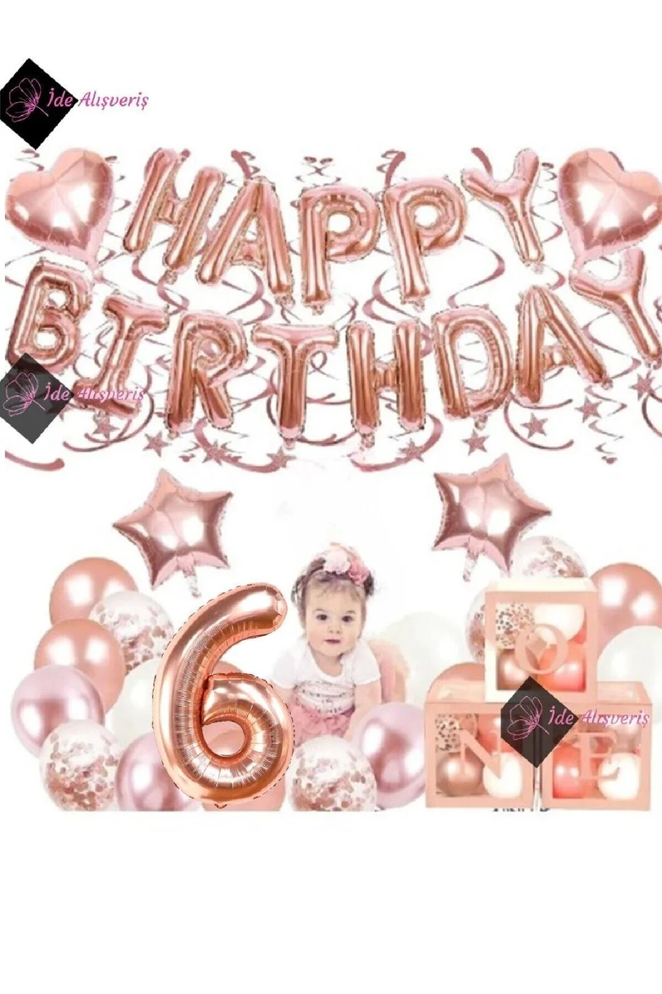 Rose Gold 6 Yaş Balon Zinciri Doğum Günü Seti Iyi Ki Doğdun Doğum Günü Seti gorsel 2