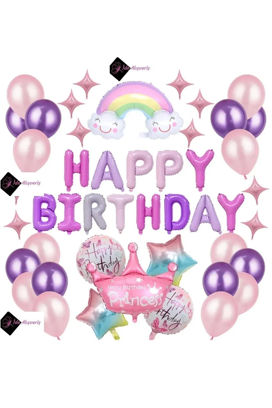 Kız çocuklar Bebekler için HAPPY BİRTHDAY Lüks Doğum Günü Parti Seti gorsel 3