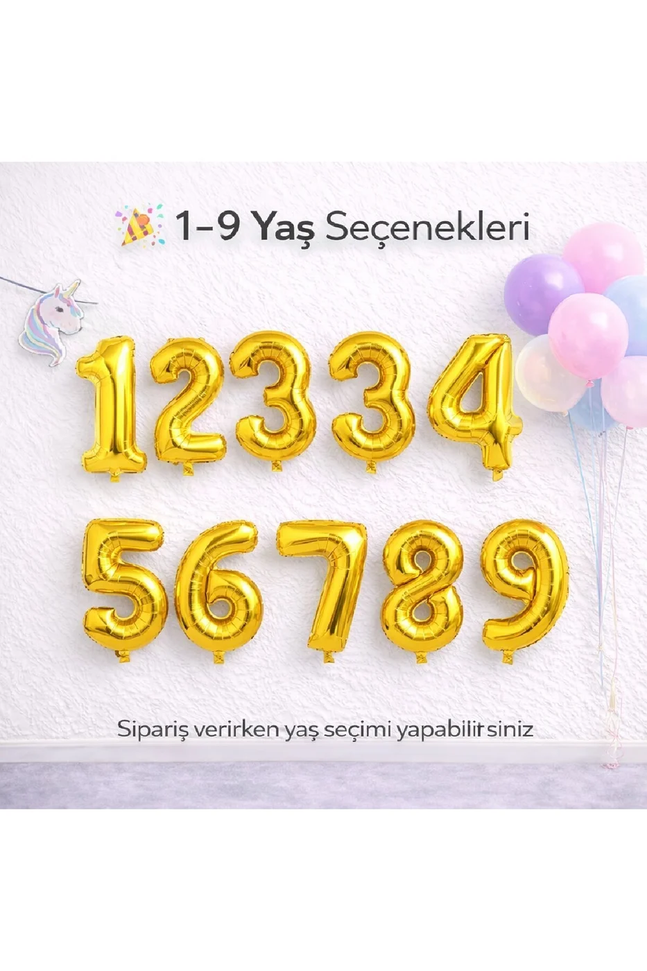Unicorn Balonlu Karışık Balonlu Doğum Günü Seti Gold Rakamlı Parti Seti Süsü Dekorasyon Seti gorsel 3