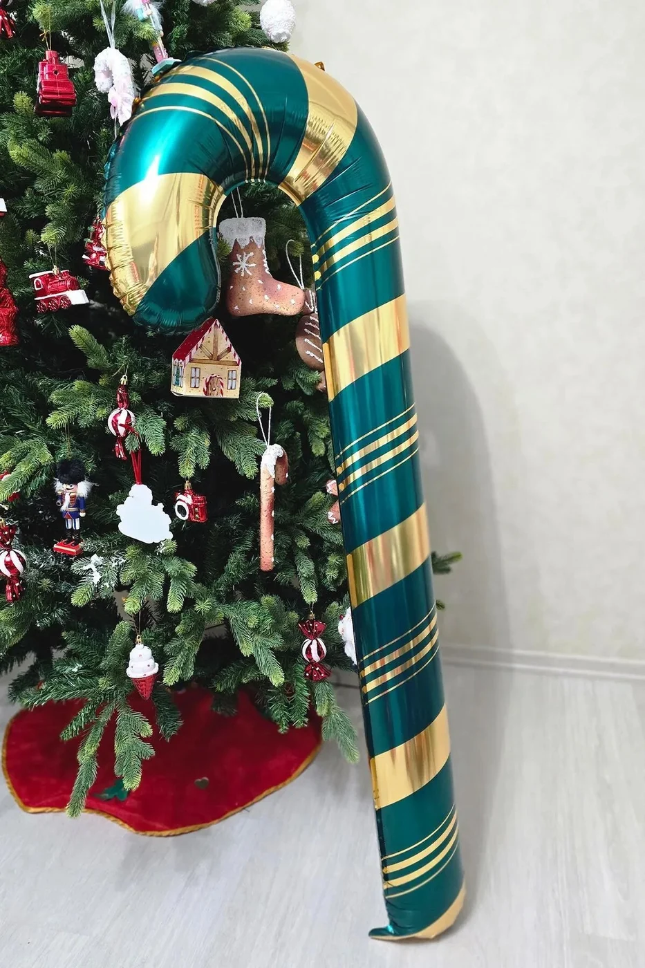 Büyük Baston Folyo Balon Yılbaşı Folyo Balon Süsü gorsel 3