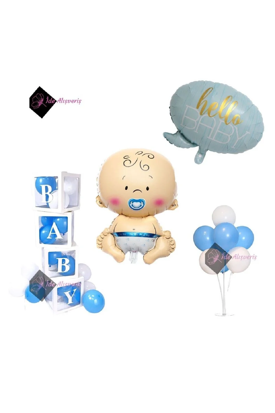 Lüks Hastane Oda Süsleme Seti ( Erkek Bebek Folyo - Hello Baby Folyo - 4 Baby Kutu - 7 Li Stant ) gorsel 4