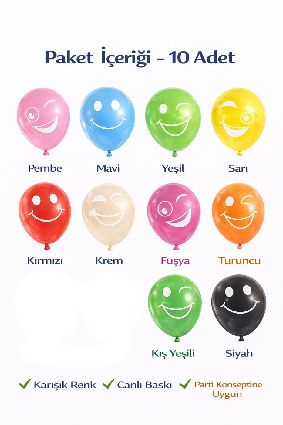 10'lu Gülen Emoji Balon Seti – Renkli Latex Doğum Günü Parti Balonları (11 İnç) gorsel 4