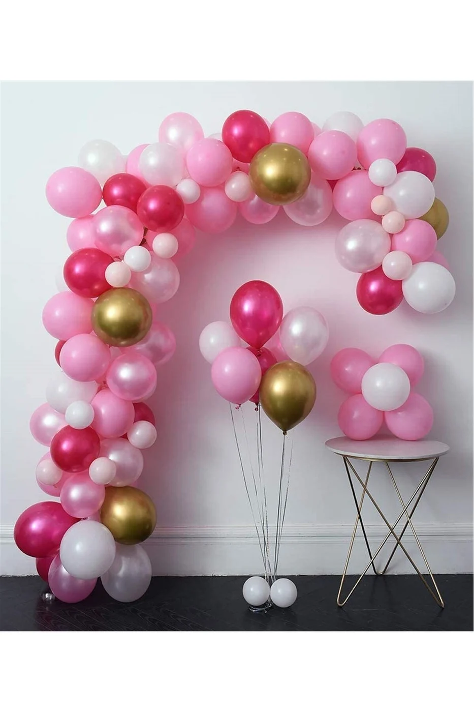 50 Adet Pembe Fuşya Beyaz Zincir Balon Seti gorsel 2