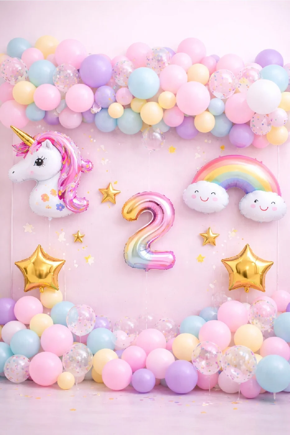 Unicorn Gökkuşağı Pastel Doğum Günü Balon Seti Zincir Yaş Balonlu Parti Süsleme Seti Süsü