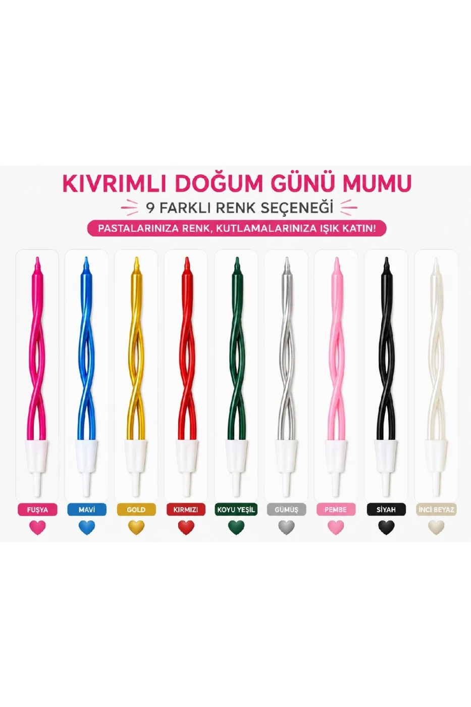 6'lı Fuşya Kıvrımlı Doğum Günü Pasta Mumu – Spiral Kutlama Mum Seti gorsel 6