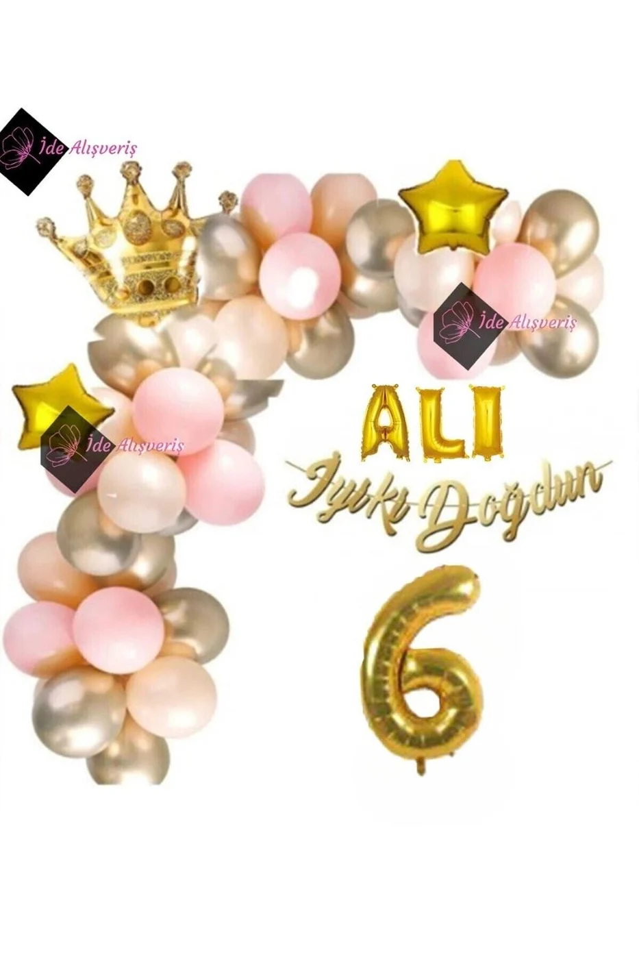 3 Harfli Folyo Balon 6 Yaş Lüks Doğum Günü Balon Seti Doğum Günü Parti Süsü gorsel 3
